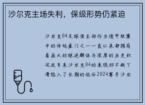 沙尔克主场失利，保级形势仍紧迫