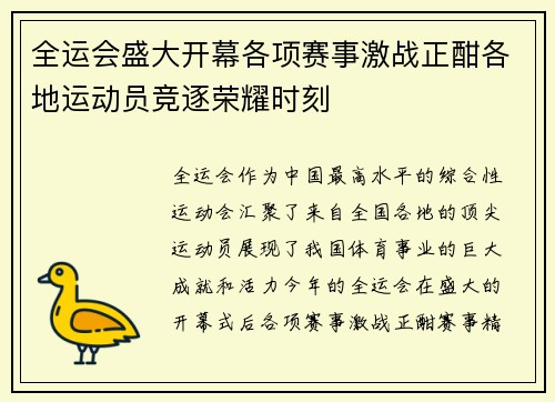 全运会盛大开幕各项赛事激战正酣各地运动员竞逐荣耀时刻